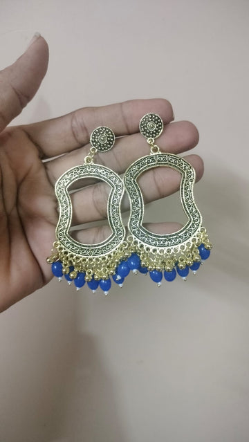 resin jhumka base with blue beads golden