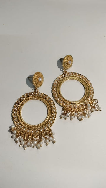Round Jhumka with Small white beads