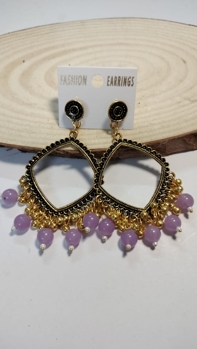 Golden Square Jhumka With Beads