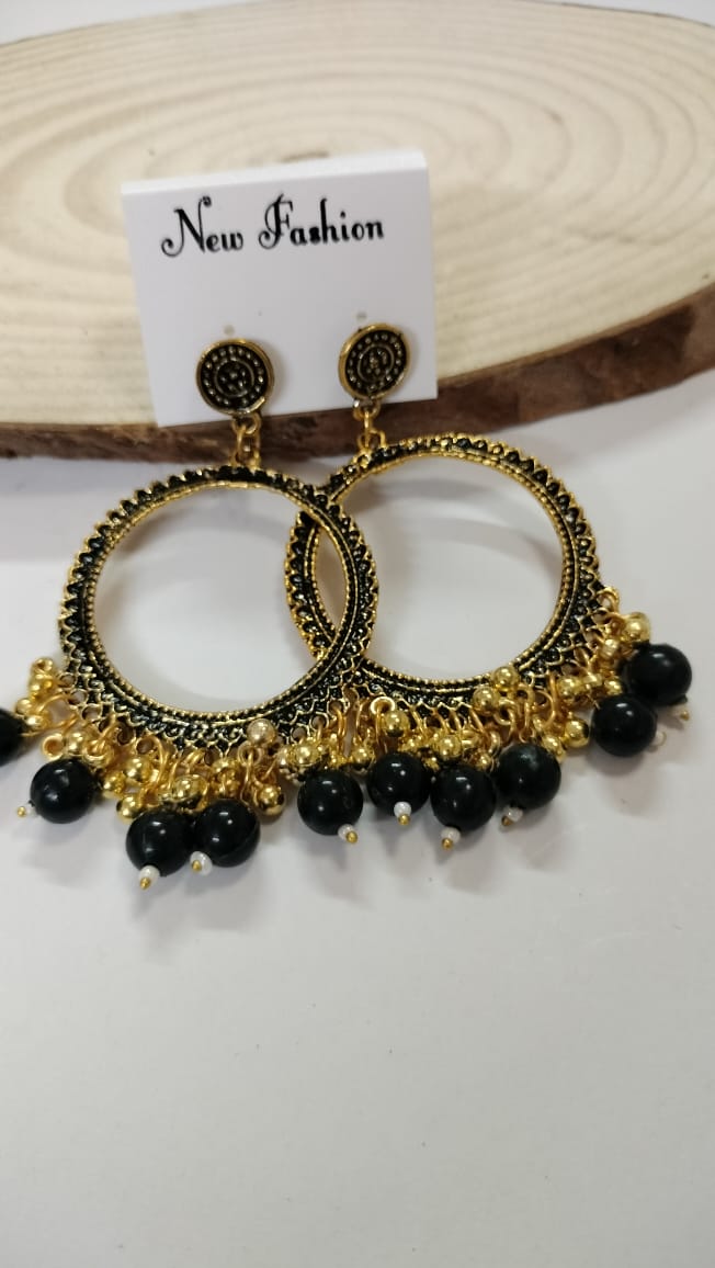 Golden Round Jhumka with Beads
