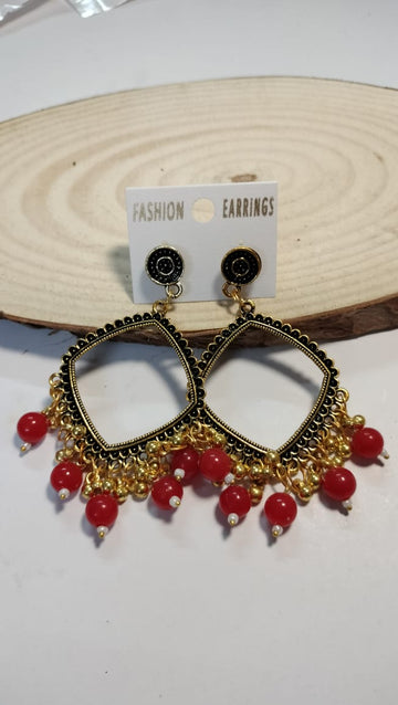 Golden Square Jhumka With Beads