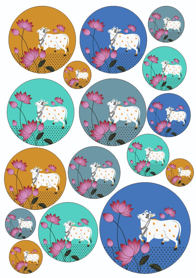Beautiful Cow with Lotus Resin color sticker