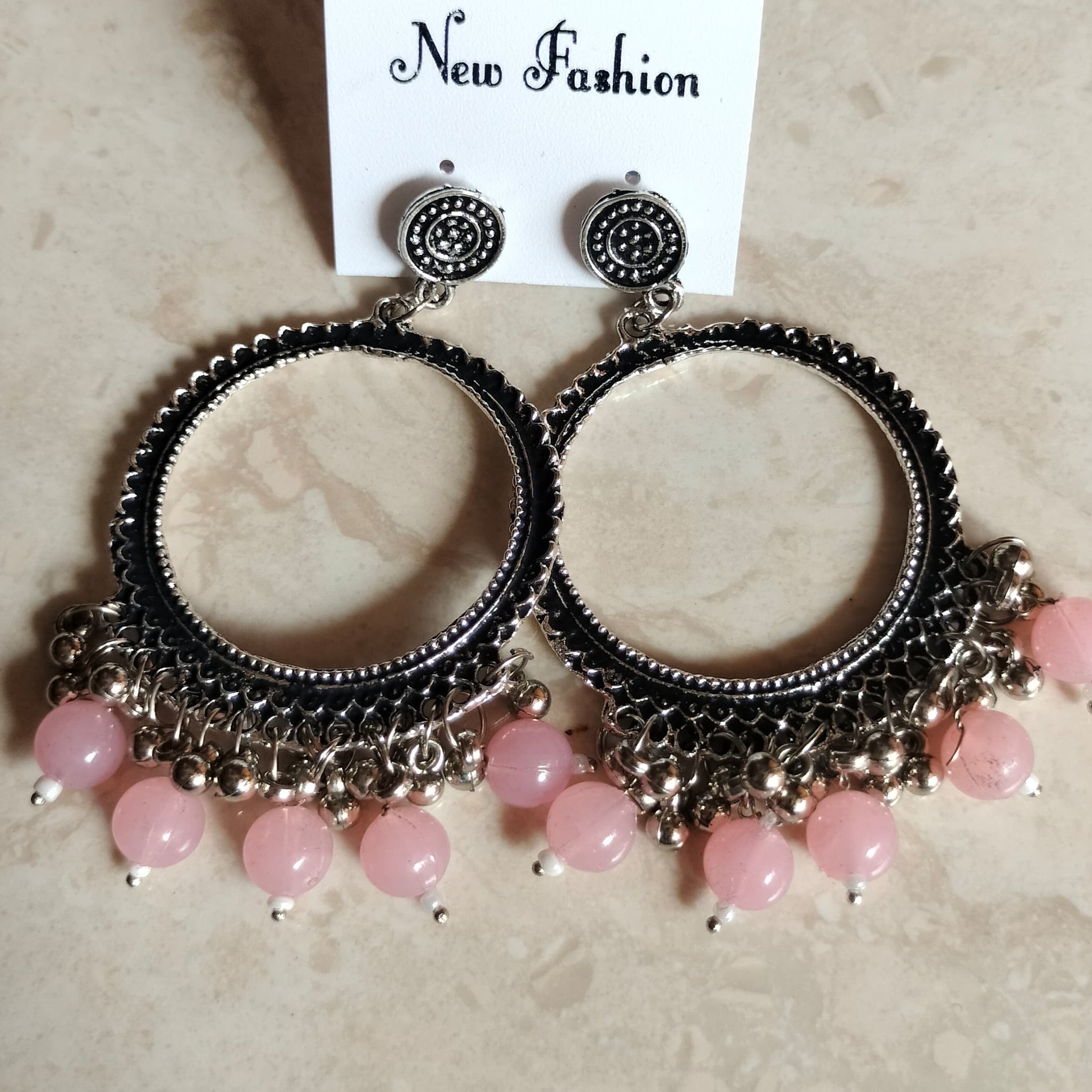 Silver Round Jhumka with Beads