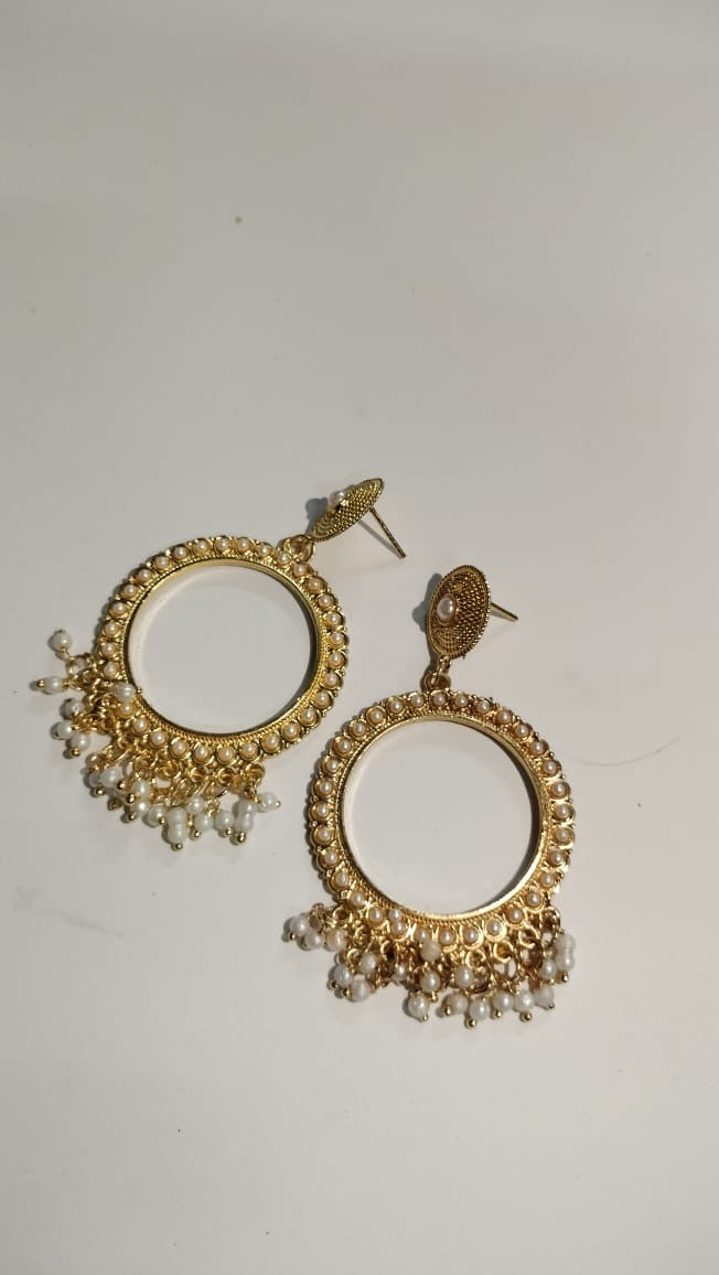 Round Jhumka with Small white beads