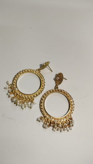 Round Jhumka with Small white beads