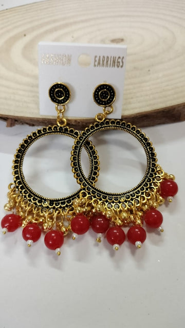 Golden Round Jhumka with Beads