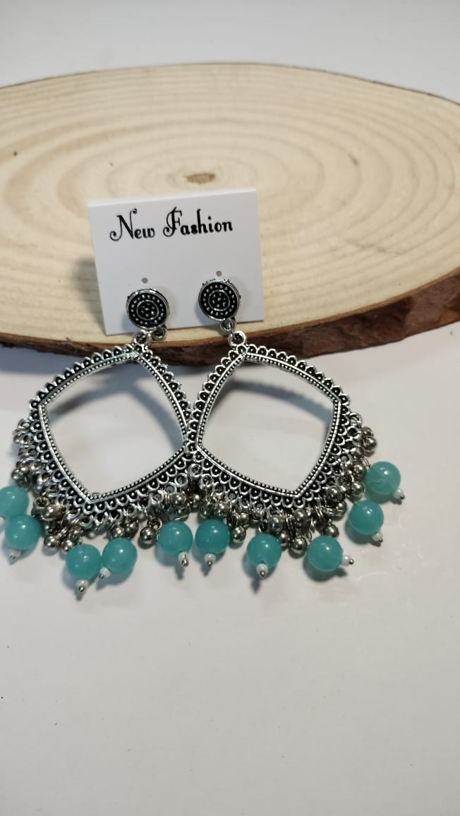 Silver Square Jhumka With Beads