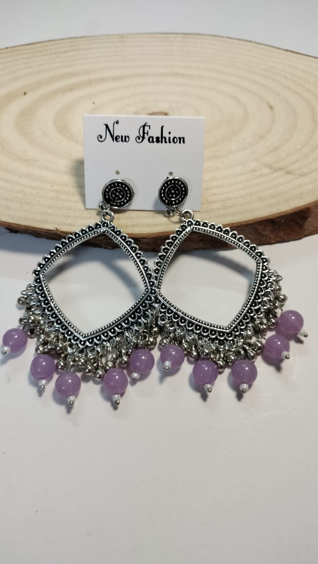 Silver Square Jhumka With Beads