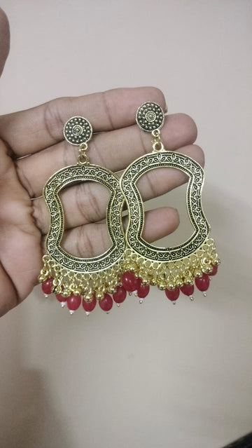 resin jhumka base with red beads  golden