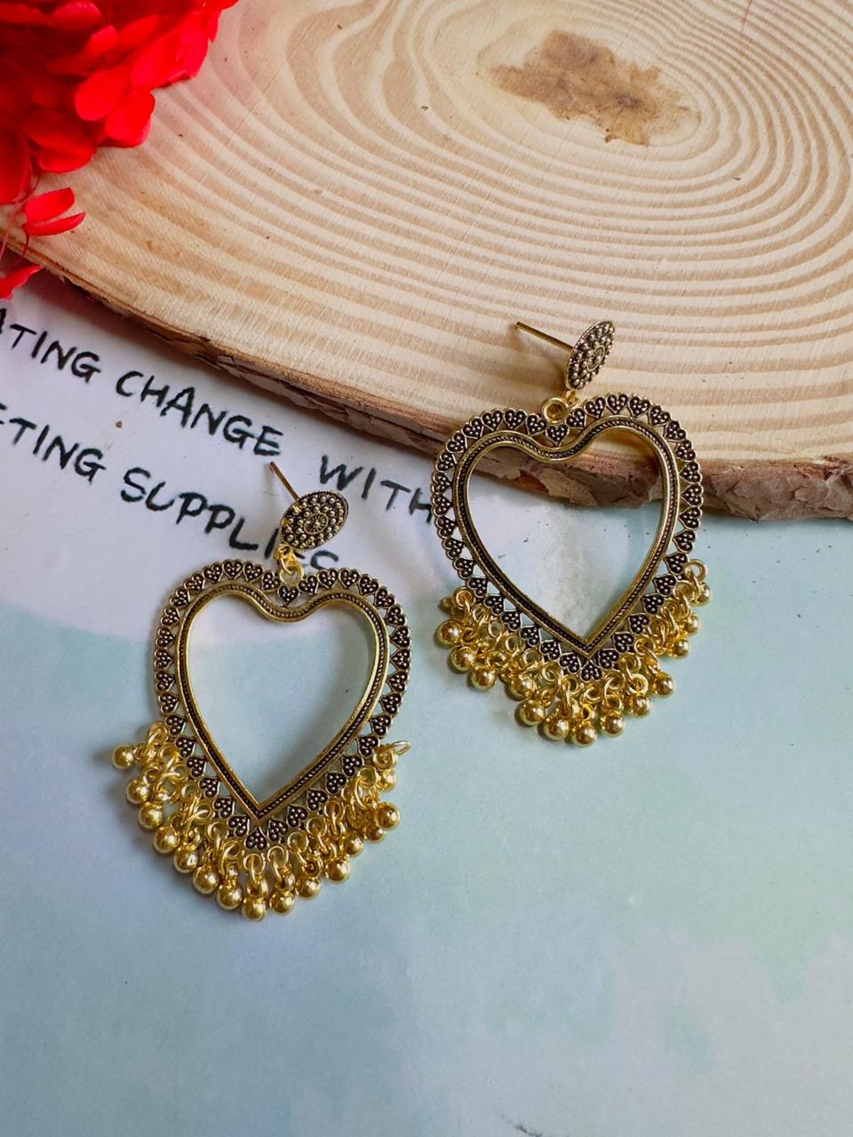 Resin heart shape jhumka base golden