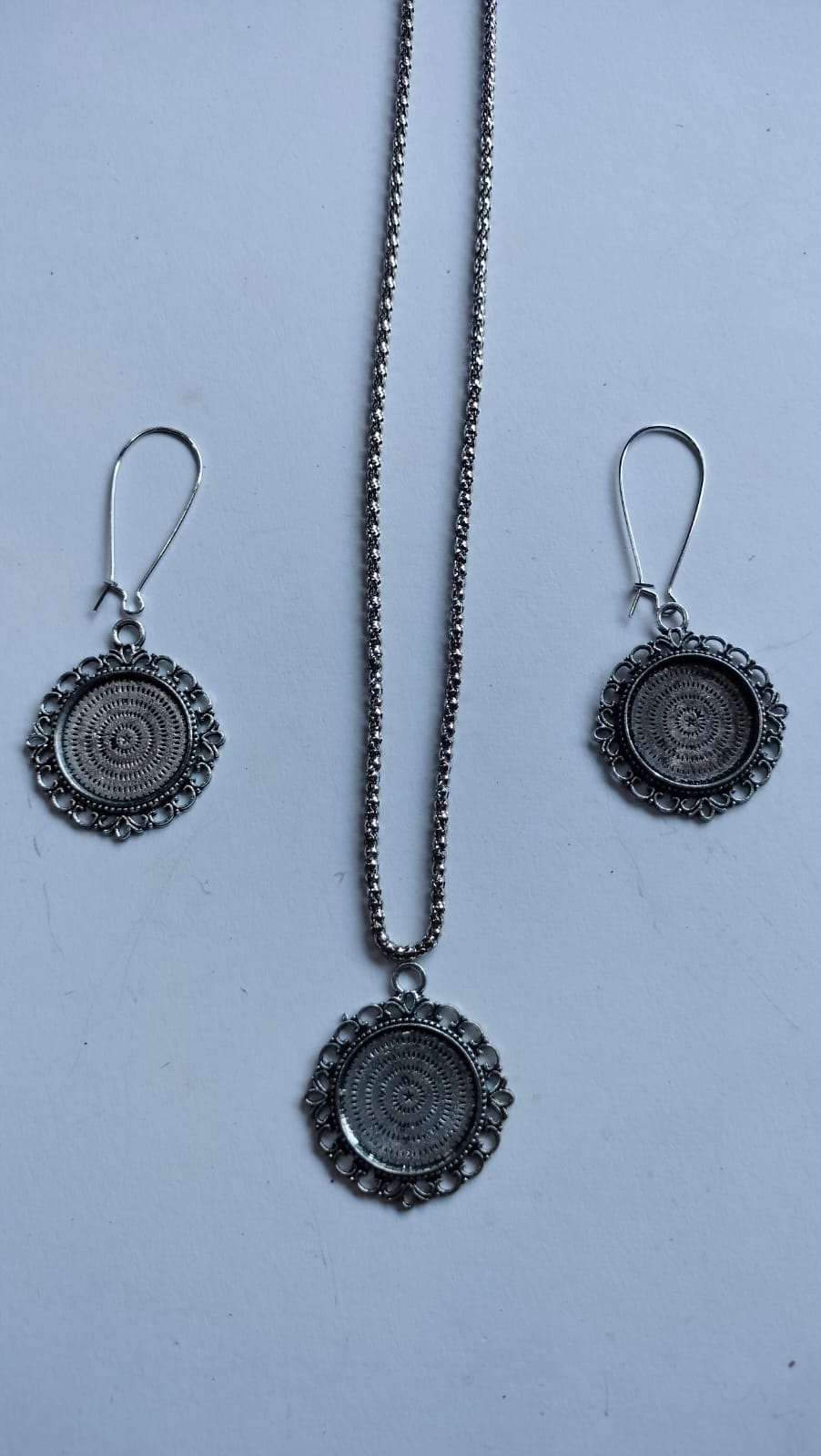 Antique Silver Earring Pendant Bezel Set silver