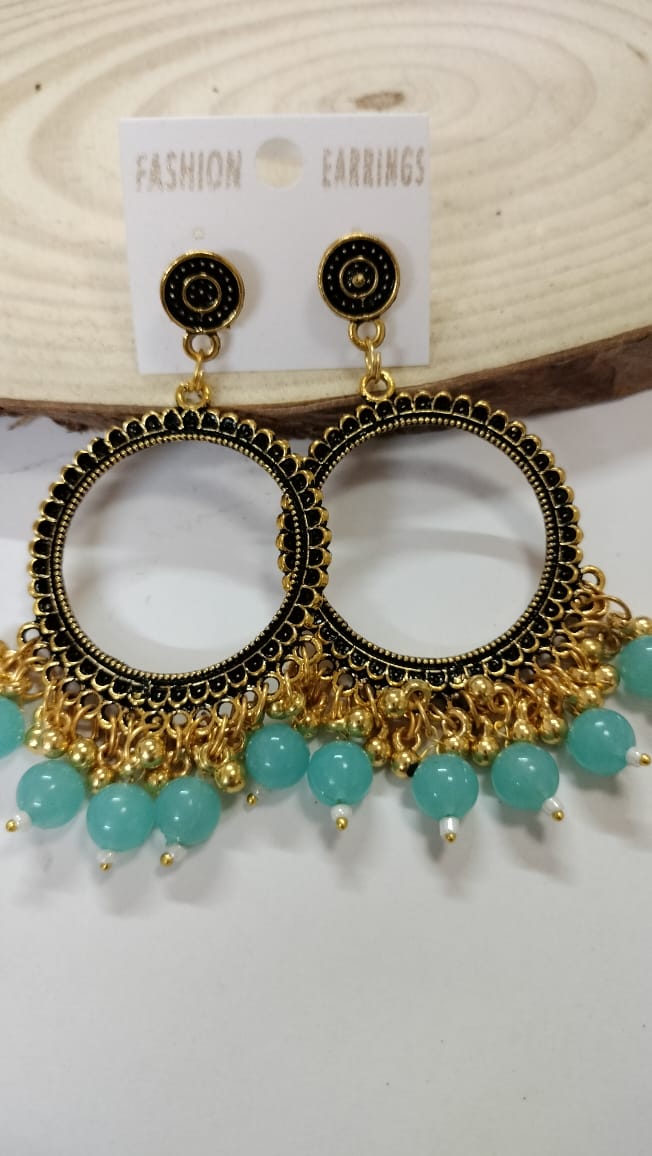 Golden Round Jhumka with Beads