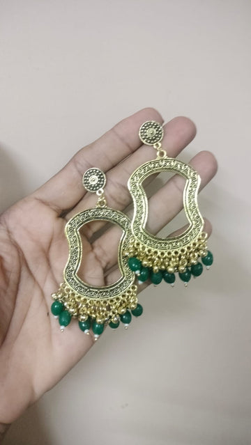 resin jhumka base with green beads  golden