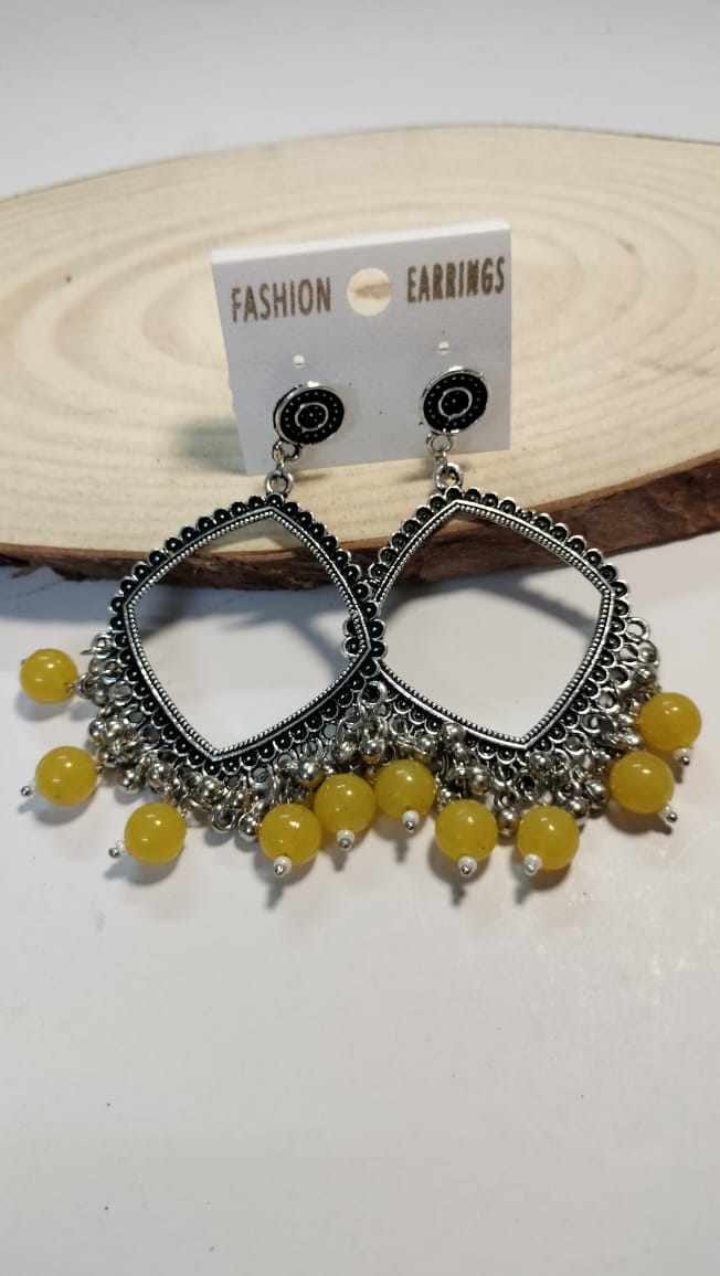 Silver Square Jhumka With Beads