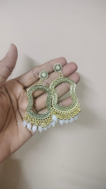 resin jhumka base with white beads  golden