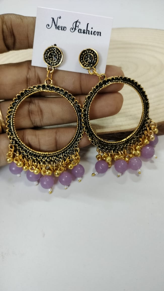 Golden Round Jhumka With Beads