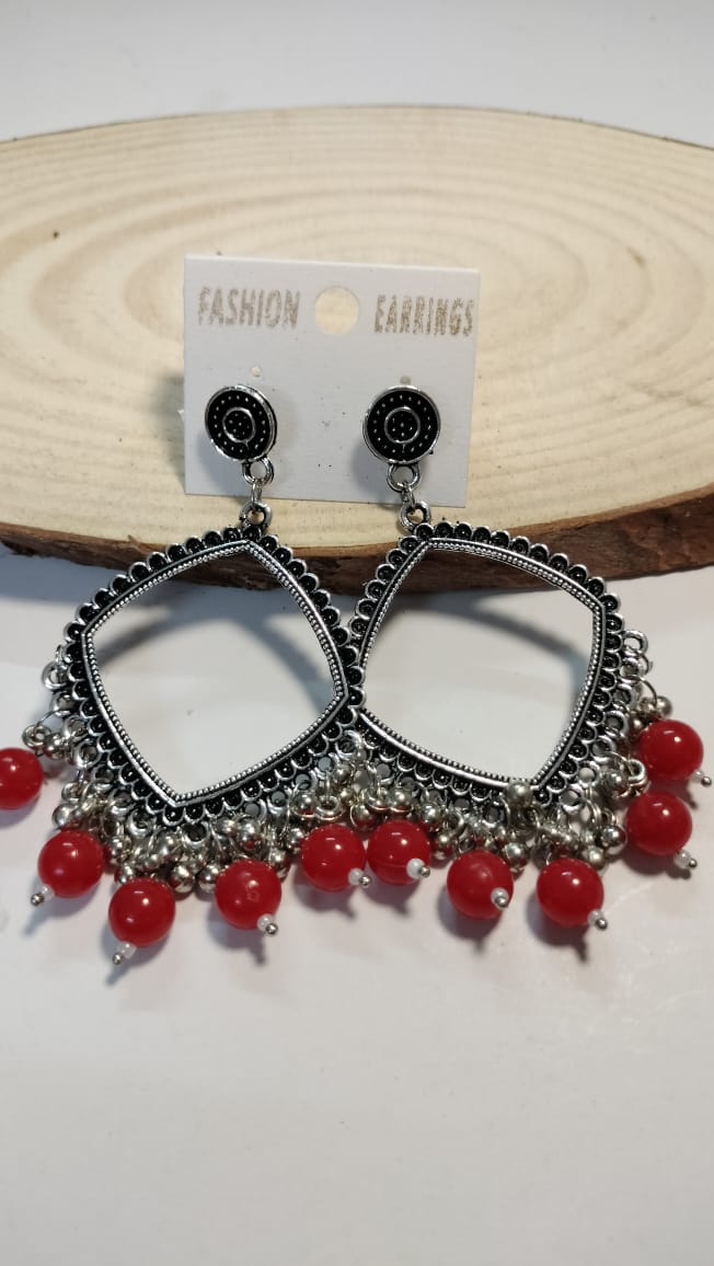 Silver Square Jhumka With Beads