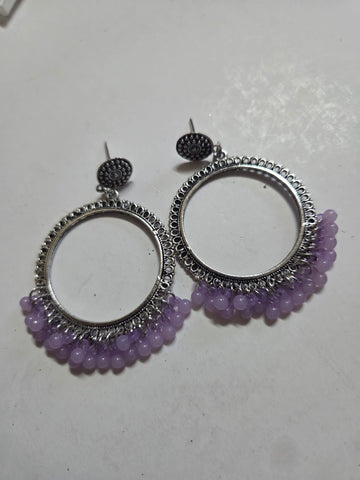 Silver Jhumkha With lavender Beads