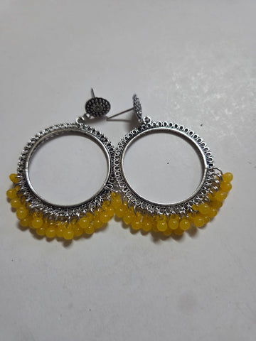 Silver Jhumkha With yellow Beads