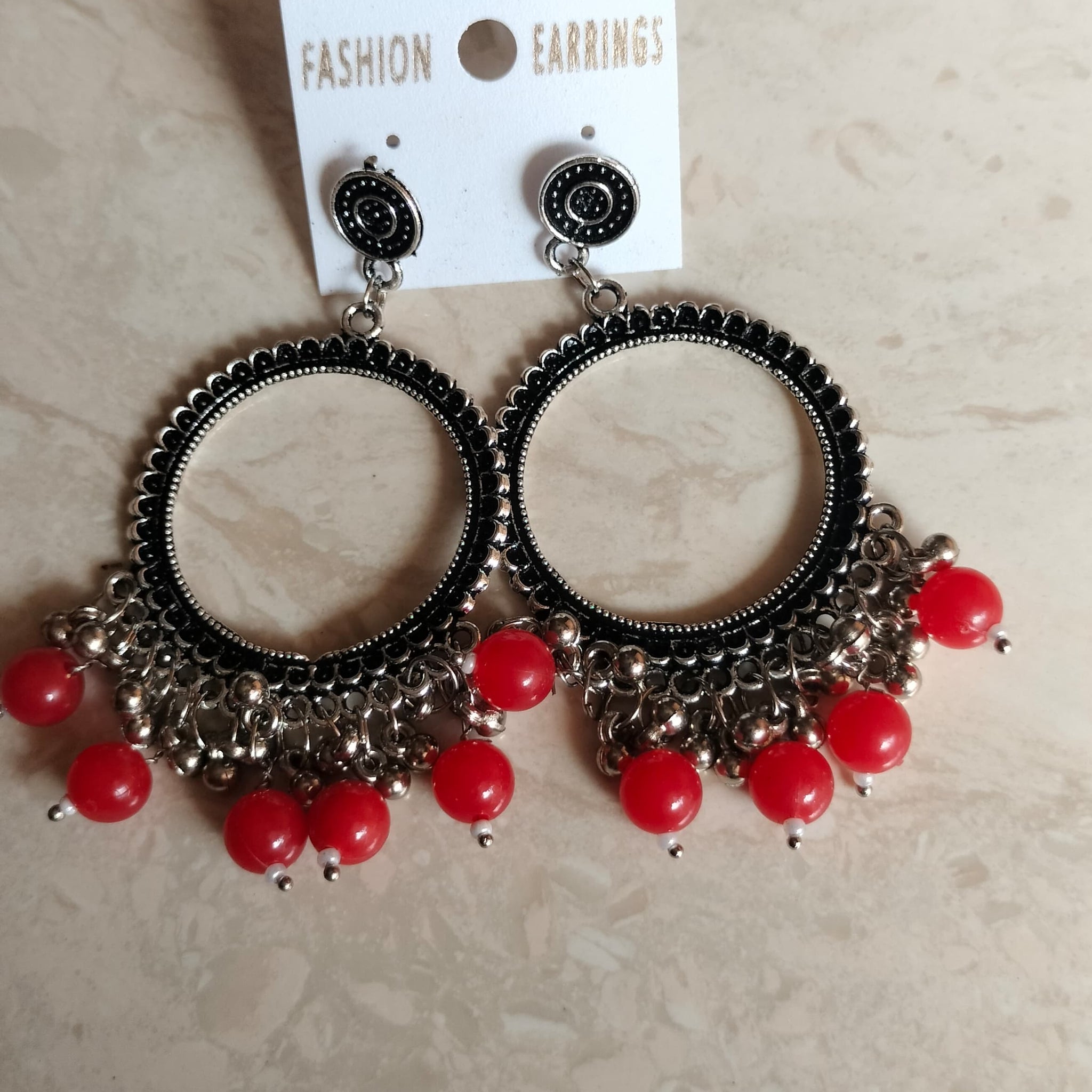 Silver Round Jhumka with Beads