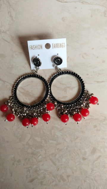 Silver Round Jhumka with Beads