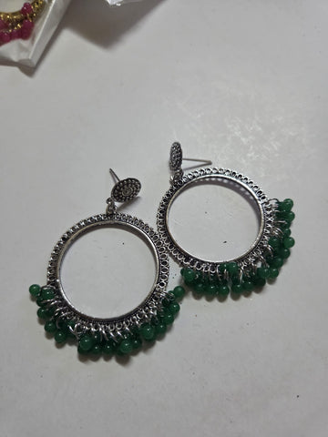 Silver Jhumkha With Black Beads
