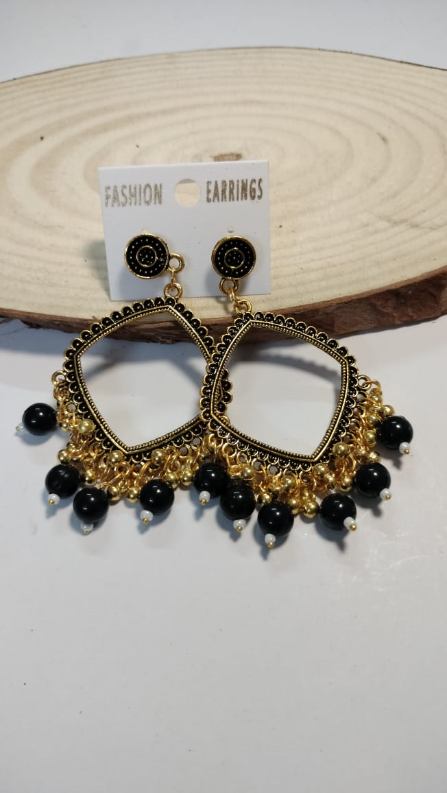 Golden Square Jhumka With Beads