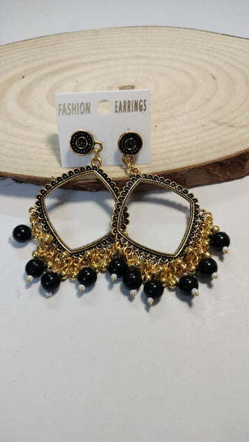 Golden Square Jhumka With Beads