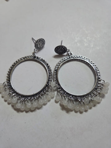 Silver Jhumkha With white Beads