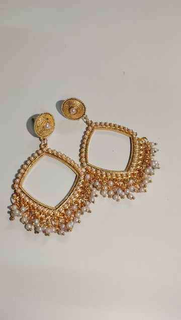Square Jhumka with Small white Beads