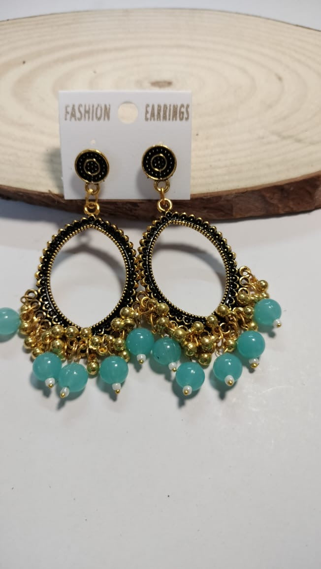 Golden Jhumka With Beads