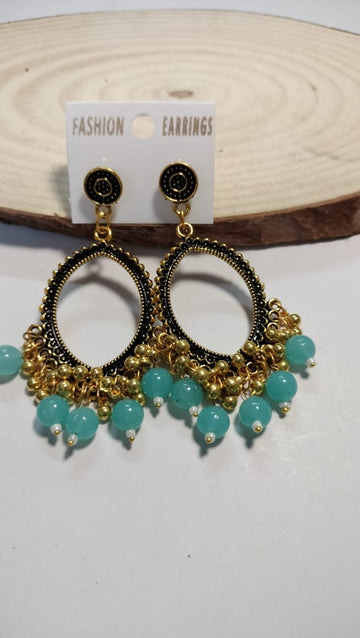 Golden Jhumka With Beads