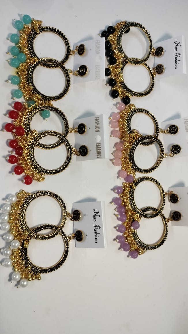 Golden Round Jhumka with Beads