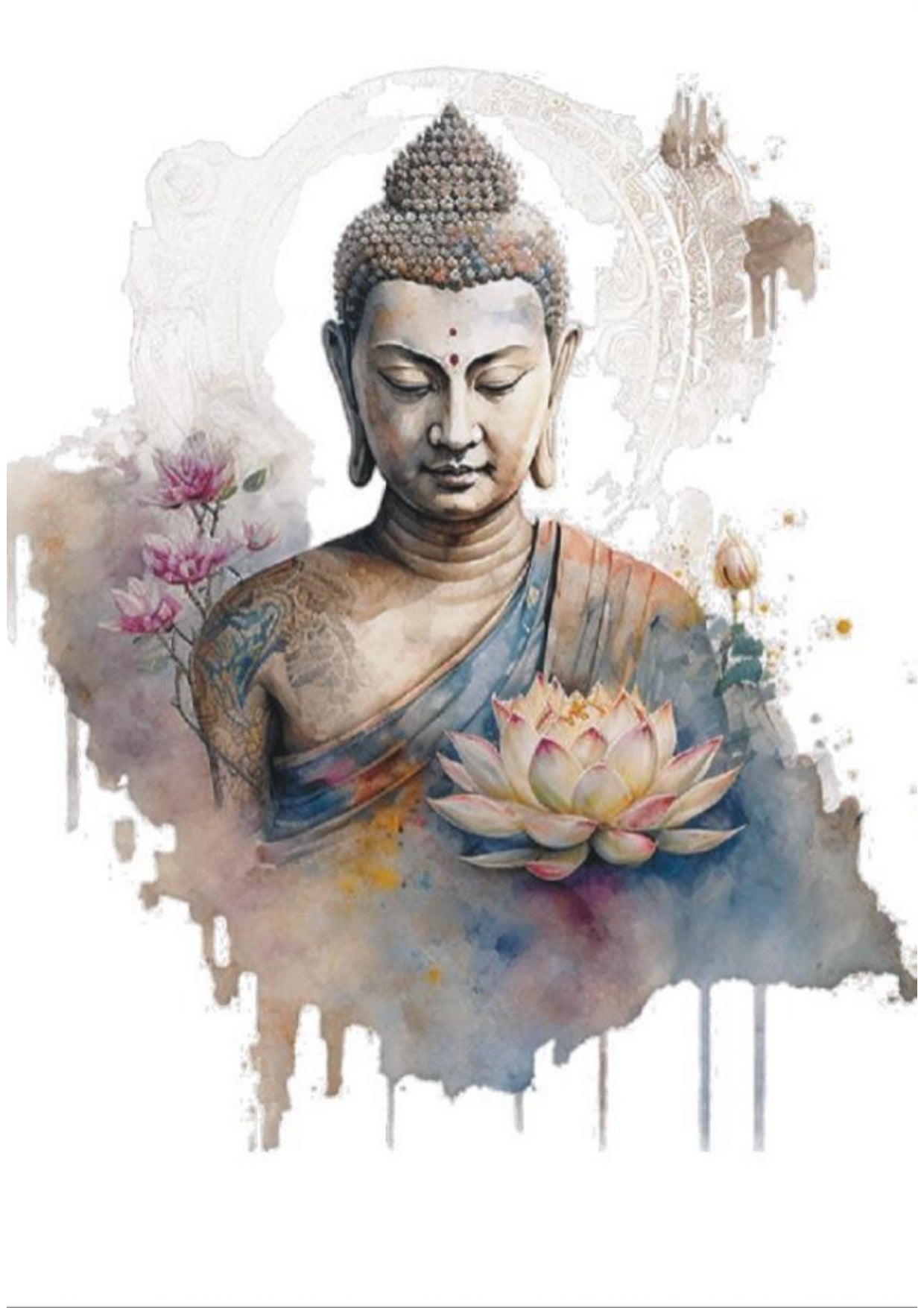 Resin Color Stickers - Buddha with Lotus and Watercolor Aura