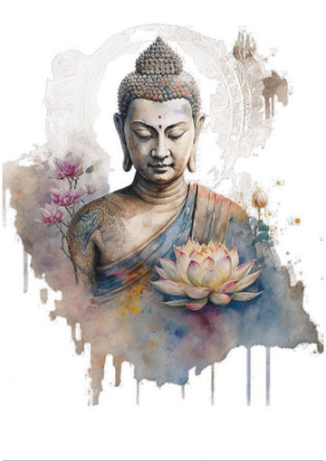 Resin Color Stickers - Buddha with Lotus and Watercolor Aura