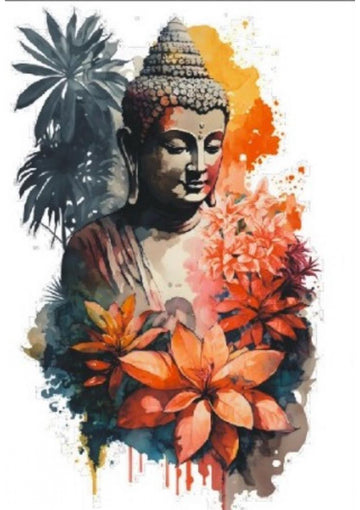 Resin Color Stickers - Buddha with Floral Accents