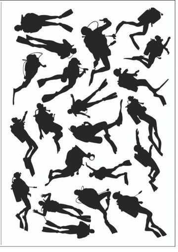 Resin Color Stickers - Scuba Diver Silhouette Sheet