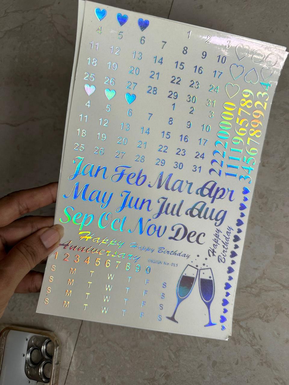Calender, Numbers & Marraige Holographic Stickers