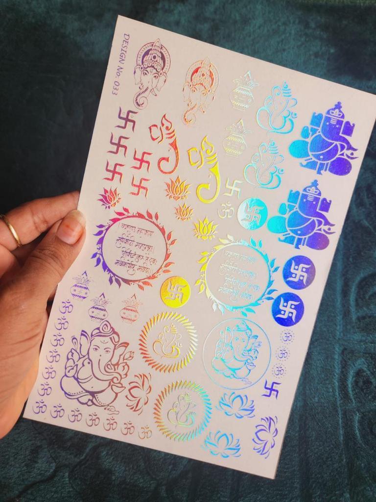 Ganesha, Om & Swastik Holographic Stickers