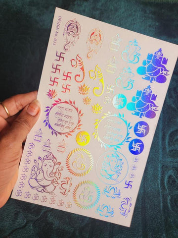 Ganesha, Om & Swastik Holographic Stickers