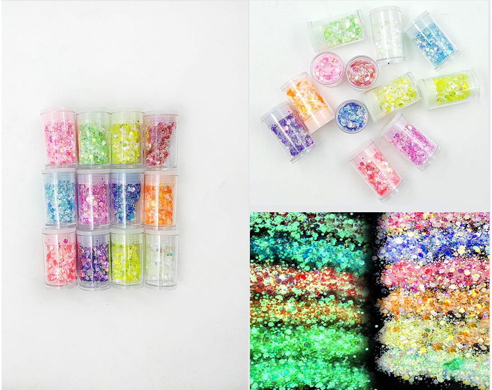 12 shades glow in the dark glitter set