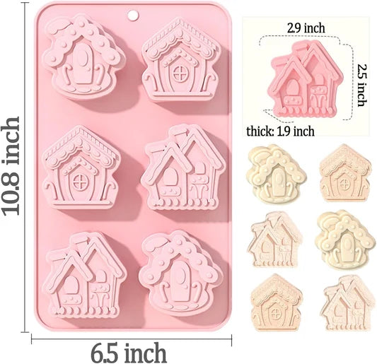 6 Cavity gingerbread house concrete Or Candle Mould