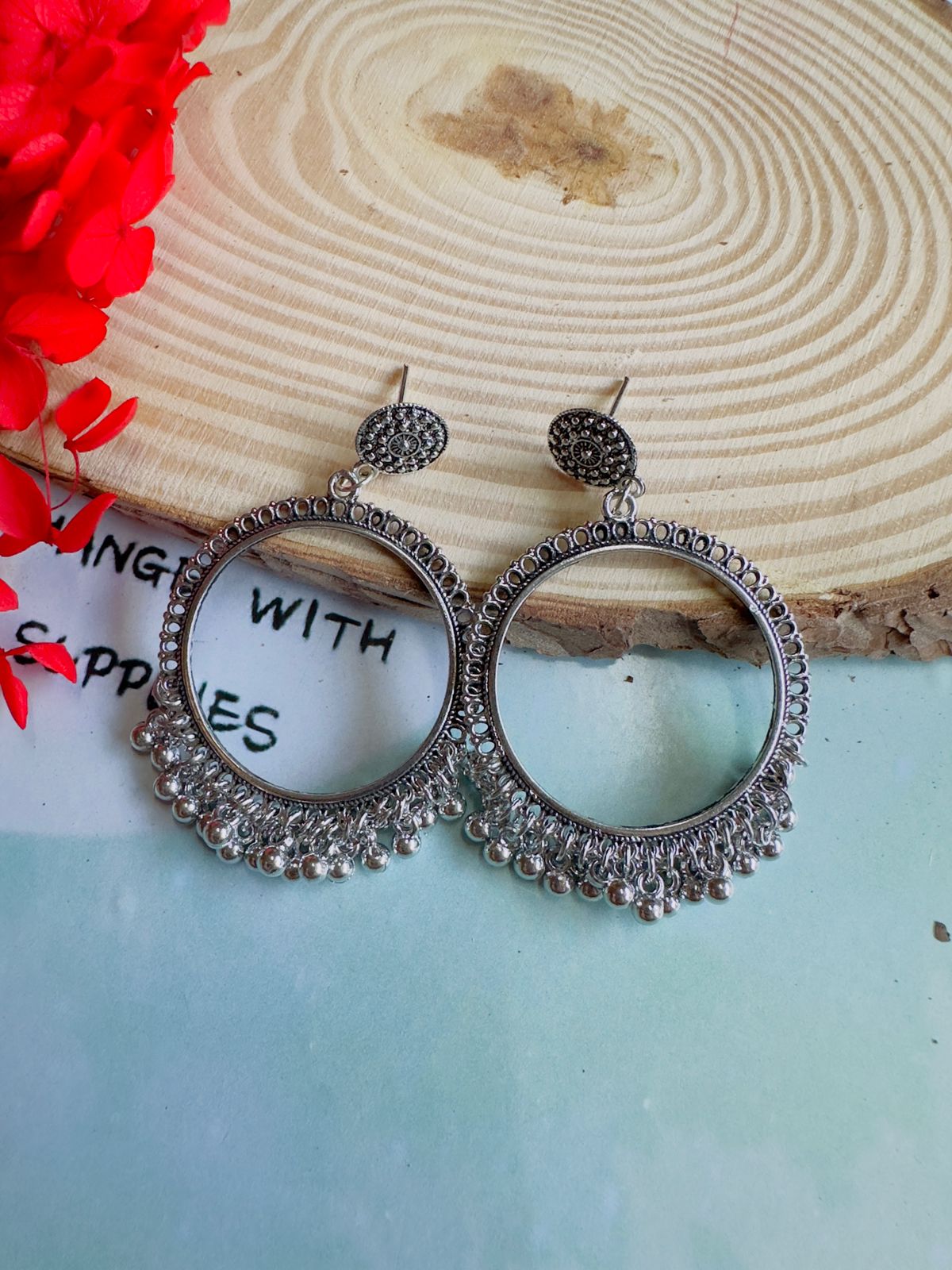 Resin jhumka base silver round