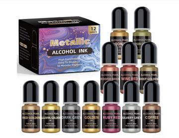 12 shades Metallic Alcohol Ink Set