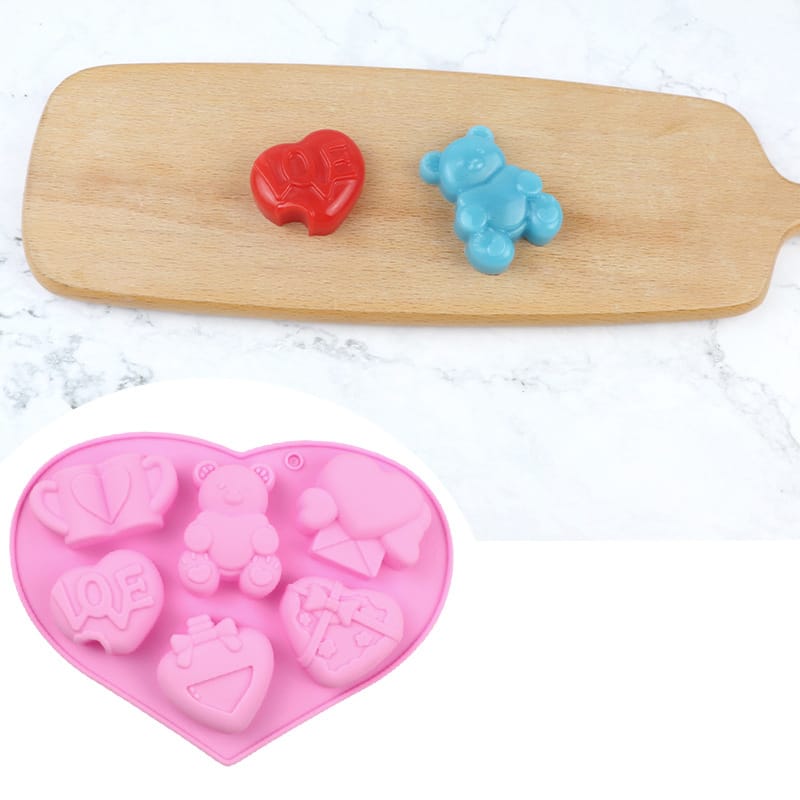 6 Cavity Love Heart And Teddy Mould