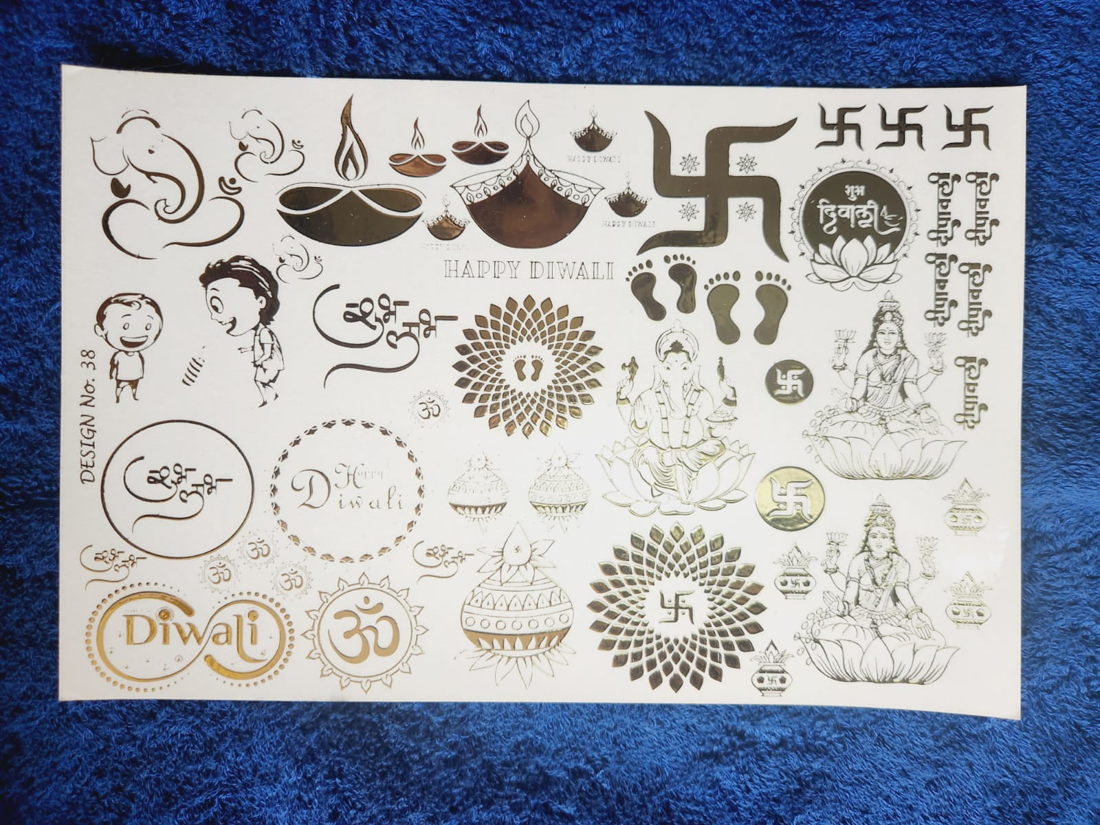 Swastik, Om & God Golden Embossed Stickers