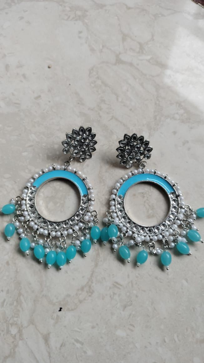 Blue Chand Bali Jhumka