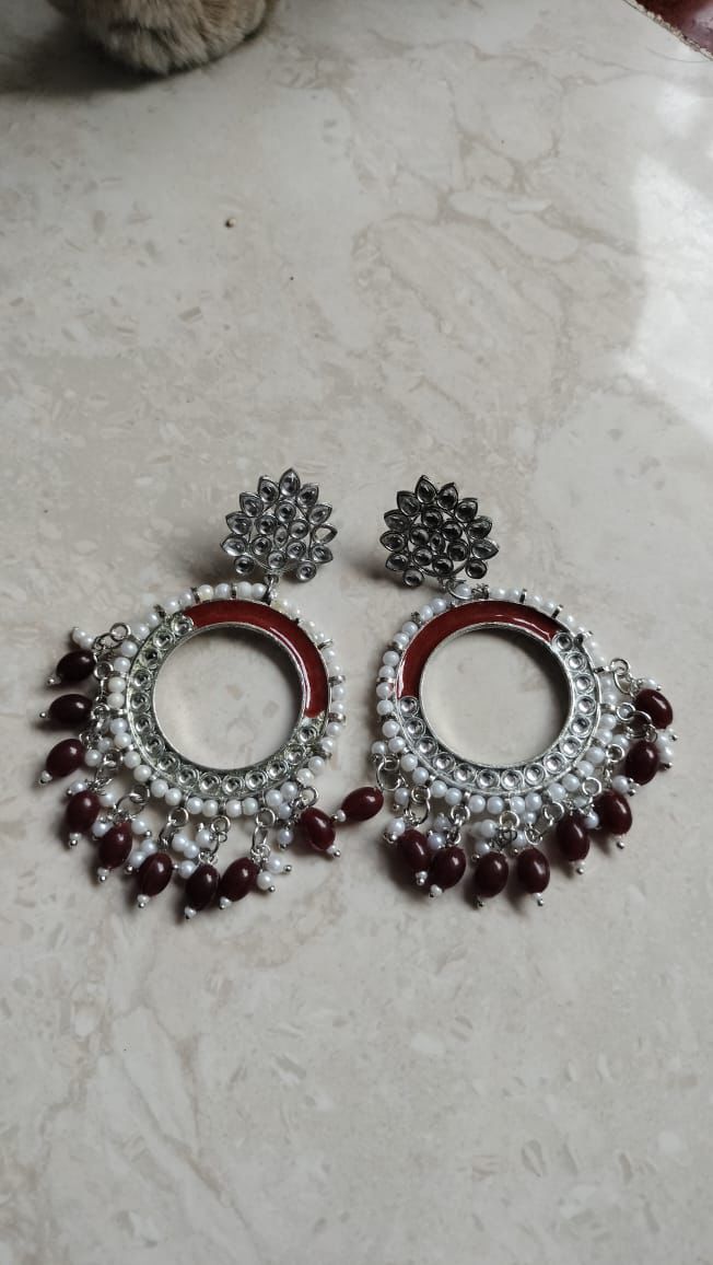 Maroon Chand Bali Jhumka