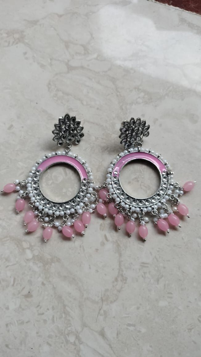 Pink Chand Bali Jhumka