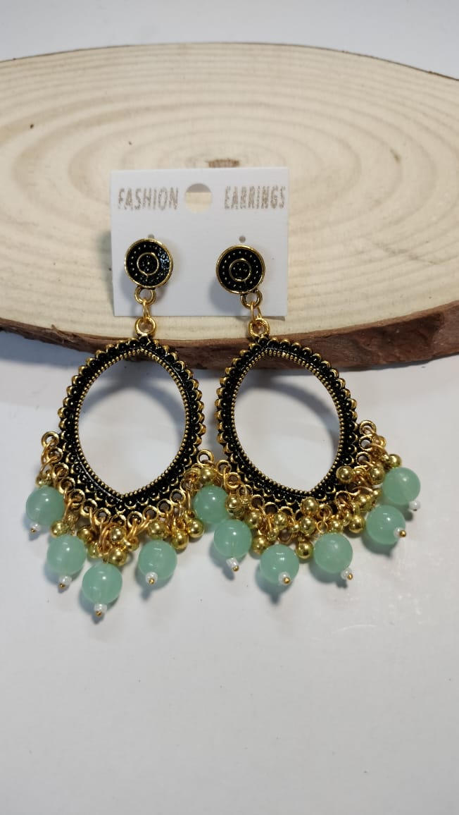 Golden Jhumka With Beads